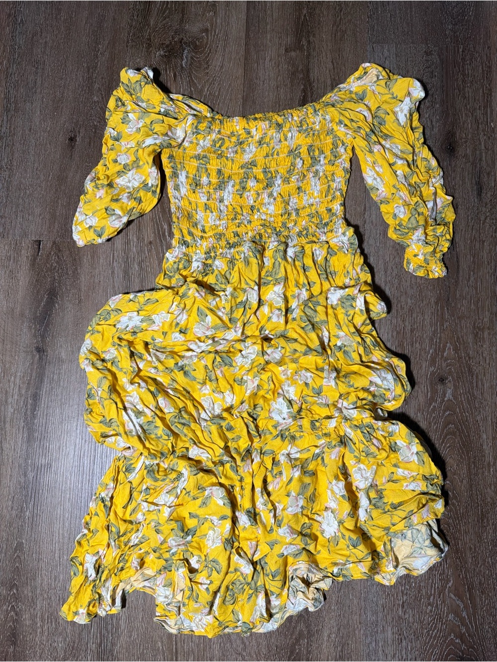 Yellow Floral Smocked Kids Dress